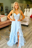 Sweetheart Yellow Lace Appliques Chiffon Ruffle Prom HZ0307
