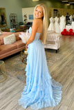 Sweetheart Yellow Lace Appliques Chiffon Ruffle Prom HZ0307