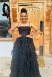 Strapless Black Tulle Tiered Ruffle HZ0307
