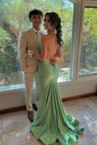 Straps Green Satin Mermaid Long Prom HZ0307