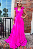 Ruffles Fuchsia Chiffon A-line Boho HZ0307