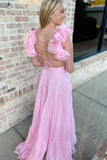 Ruffles Fuchsia Chiffon A-line Boho HZ0307