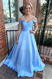 Off the Shoulder Light Blue Satin Prom HZ0307