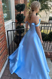 Off the Shoulder Light Blue Satin Prom HZ0307