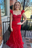 Flare Straps Red Mermaid Long Formal HZ0307