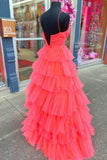 Straps Coral Tulle Tiered Ruffle Formal HZ0307