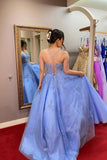 Straps Blue Appliques A-line Long Formal HZ0307