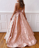 Pink a line long prom gown formal HZ0307