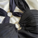 Affordable Dresses Under $160||Elegant Gradient Navy Blue Sheath Spaghetti Straps Sparkling Chiffon Prom Dress For HZ0307