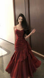 Beautiful Satin Long Mermaid Straps Evening Dress Formal Dress, Wine Red Satin Prom Dress HZ0307