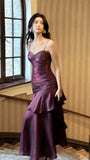 Beautiful Satin Long Mermaid Straps Evening Dress Formal Dress, Wine Red Satin Prom Dress HZ0307