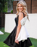 Black Satin A-Line Bowknot Homecoming Party Dress, HZ0307