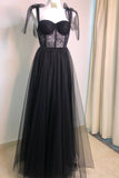 Black Lace Corset Tulle A-line Long Prom HZ0307