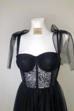 Black Lace Corset Tulle A-line Long Prom HZ0307
