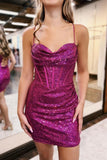 Blue Sequined Homecoming Dresses Spaghetti Straps Mini Party Gown, HZ0307