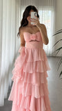 Blush Pink Chiffon Ruffle Evening Prom Dresses, HZ0307