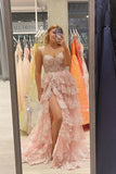 Blush Pink Off The Shoulder Sequin Lace Ruffle Prom HZ0307