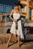 Boho Style White Lace Strapless Short Dress, HZ0307