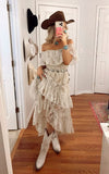 Boho Style Dusty White Lace Party Dress Off The Shoulder Prom Hoco Dress, HZ0307