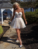 Bubble Sleeves Lace Beaded Homecoming Dresses Sweetheart A-Line Graduation Dresses, HZ0307
