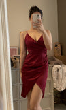 Burgundy V-Neck Tight Homecoming Dresses, HZ0307