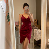 Burgundy V-Neck Tight Homecoming Dresses, HZ0307