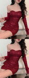 Burgundy Homecoming Dresses Tight Sequin Hoco HZ0307