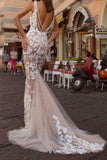 Champagne Mermaid Lace Wedding Dresses Tulle Backless Bridal HZ0307