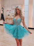 Charming Lace Sequin Mini Homecoming Dress Sleeveless Birthday Dresses, HZ0307