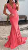 Charming V-Neck Mermaid Prom Dresses Pearl Beaded Evening Party HZ0307