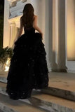 Cheap Prom Dresses Ruffle Sequin Tulle A-line Party Dress Strapless Formal HZ0307