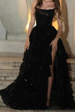Cheap Prom Dresses Ruffle Sequin Tulle A-line Party Dress Strapless Formal HZ0307