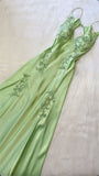 Chic Mermaid Spaghetti Straps Pink Satin Evening Dress Long Prom HZ0307