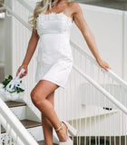 Chic White Strapless 3D Floral Short Wedding Dresses Bodycon Reception Dresses, HZ0307