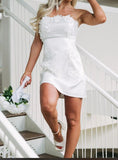 Chic White Strapless 3D Floral Short Wedding Dresses Bodycon Reception Dresses, HZ0307