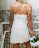 Chic White Strapless 3D Floral Short Wedding Dresses Bodycon Reception Dresses, HZ0307