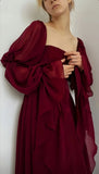 Classic Burgundy Chiffon Prom Dresses Square Neck Evening Party HZ0307