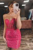Classic Sequin Bodycon Homecoming Dresses Hot Pink Cocktail Dress, HZ0307