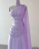 Classy A Line One Shoulder Pink Chiffon Evening Gown Prom Dresses , HZ0307