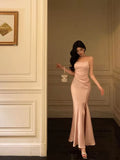 Classy Sheath Spaghetti Straps Pink Satin Prom Dresses Birthday Outfits Evening Gown, HZ0307