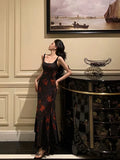 Classy Sheath Straps Black Floral Prom Dresses Birthday Outfits Evening Gown , HZ0307
