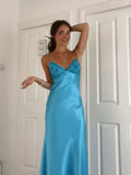 Classy Spaghetti Strap Sleeveless Mermaid Satin Long Prom Dresses HZ0307