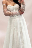 Classy White Pearl Wedding Dresses Pleated A-line Bridal HZ0307