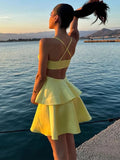 Custom Made Yellow Satin A-Line Homecoming Dress Short School Dance Dress, HZ0307