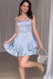 Cute Grey Blue Ruffle Homecoming Dress Short Party Dresses, HZ0307