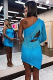 Cute Popular One Sleeves Homecoming Dresses Mini Party Gown, HZ0307
