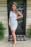 Cute Popular One Sleeves Homecoming Dresses Mini Party Gown, HZ0307