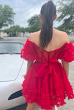Cute Tulle A-Line Homecoming Dresses With Short Sleeves, HZ0307