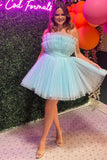 Cute Strapless Tulle Pleated Homecoming Dresses, HZ0307
