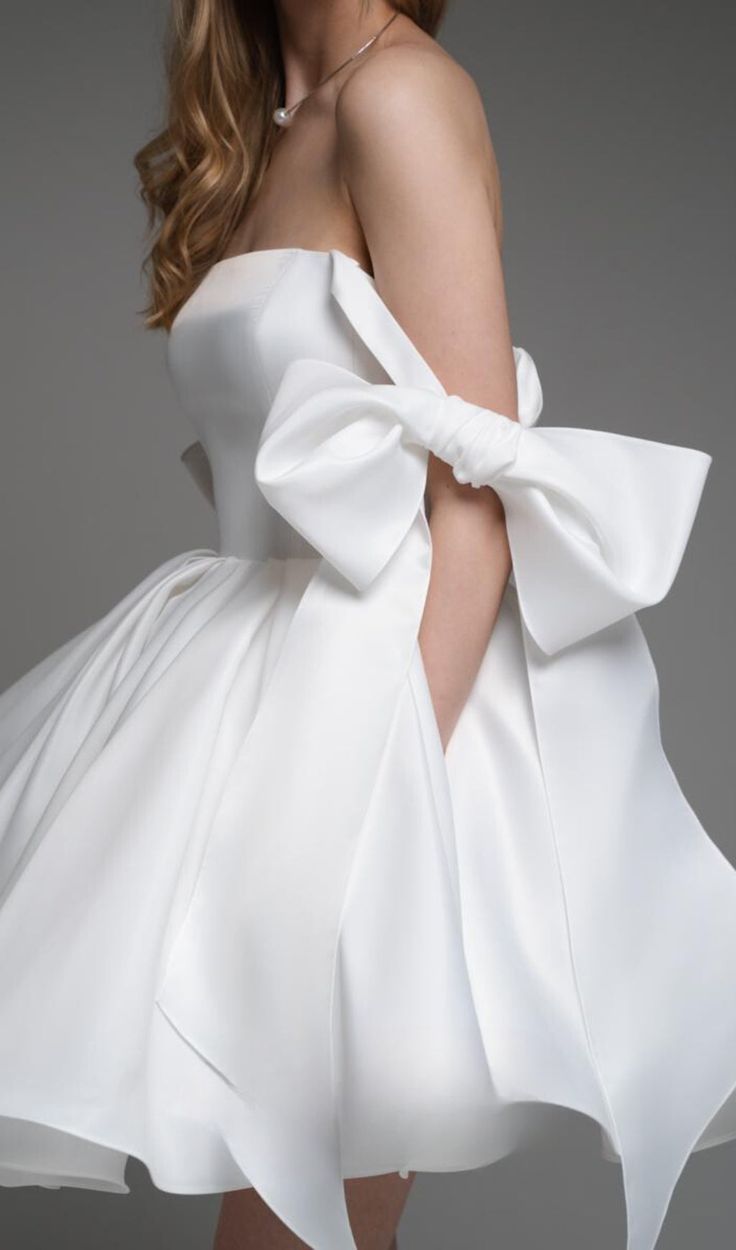 Cute White Satin Ball Gown A-Line Homecoming Dresses With Bowknot Straps, HZ0307